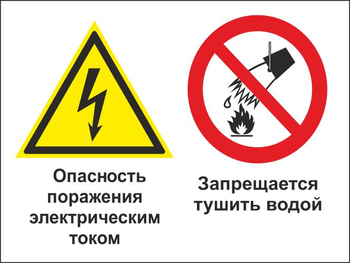 Кз 95 опасность поражения электрическим током. запрещается тушить водой. (пластик, 400х300 мм) - Знаки безопасности - Комбинированные знаки безопасности - ohrana.inoy.org